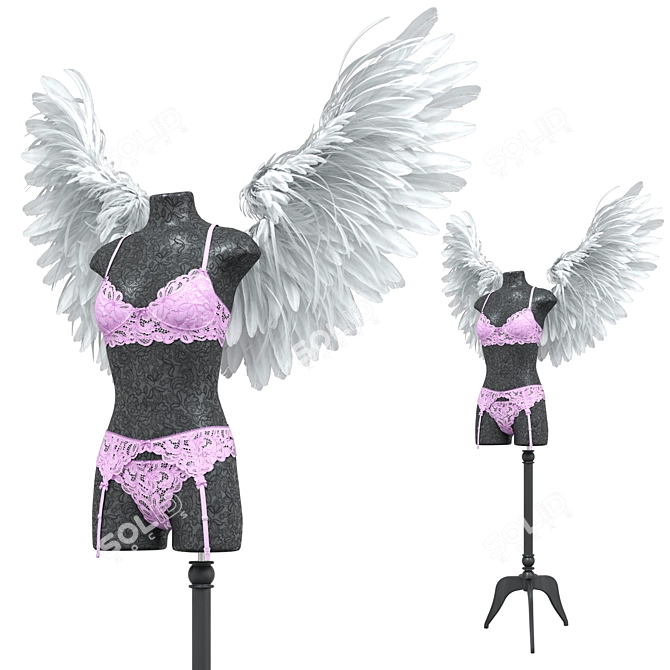 Lingerie Mannequin Set with Angel Wings 3D model image 5