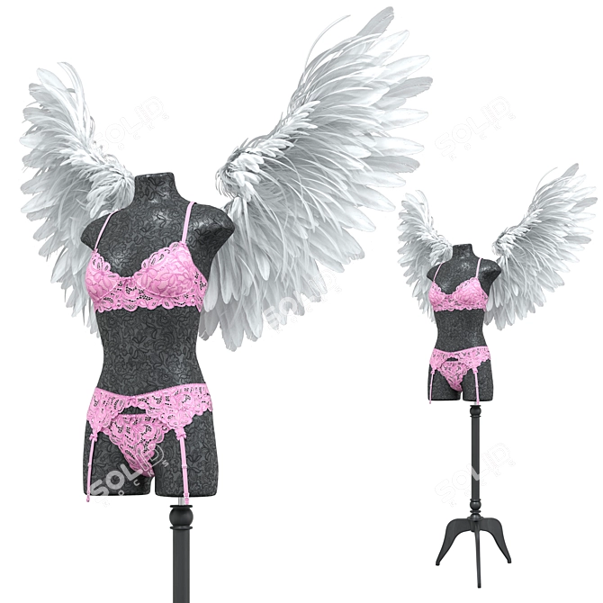 Lingerie Mannequin Set with Angel Wings 3D model image 6