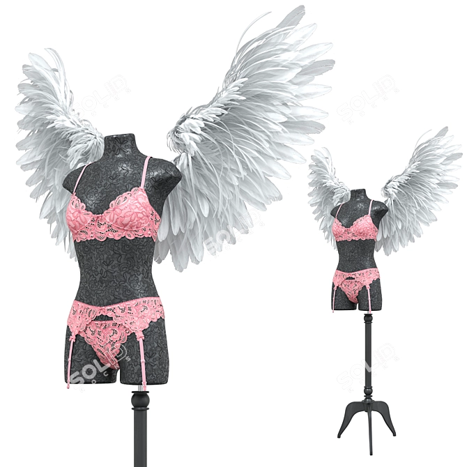 Lingerie Mannequin Set with Angel Wings 3D model image 7