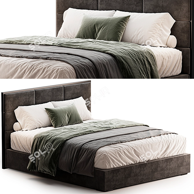 Sleek Queen Size Bed Set 3D model image 1