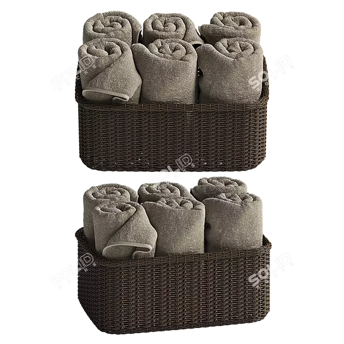 Rattan Basket Towel Set 3D model image 2