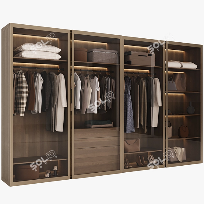 Modern Glass Door Wardrobe Set 3D model image 1