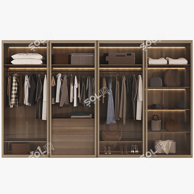 Modern Glass Door Wardrobe Set 3D model image 2