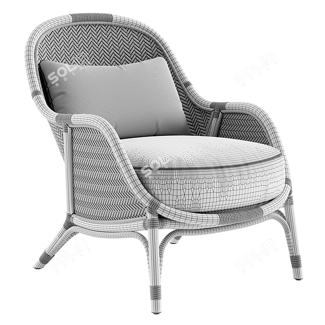 Elegant Rattan Lounge Chair 3D model image 7