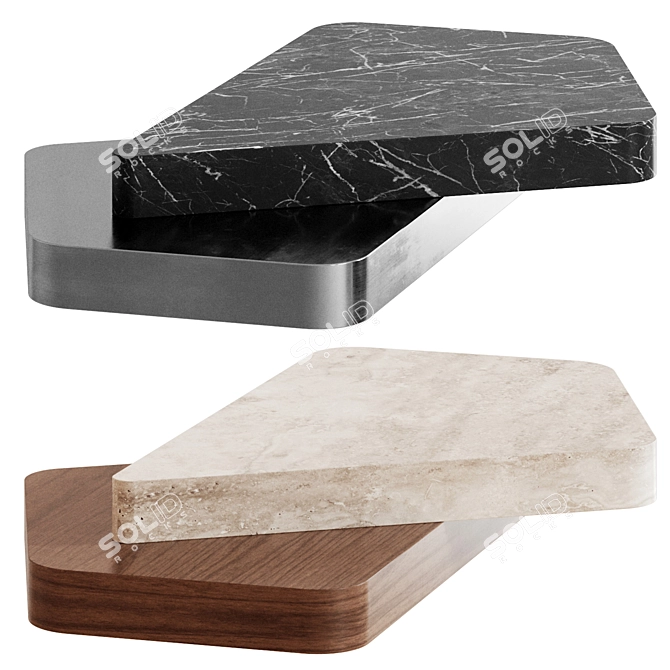 LS 25 Coffee Table, Wood-Stone-Metal 3D model image 1