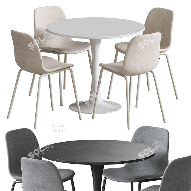  Nordic Dining Set with Grey Upholstery 3D model image 1