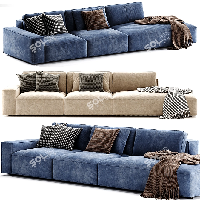 Luxurious Cairoli Sectional Fabric Sofa 3D model image 3