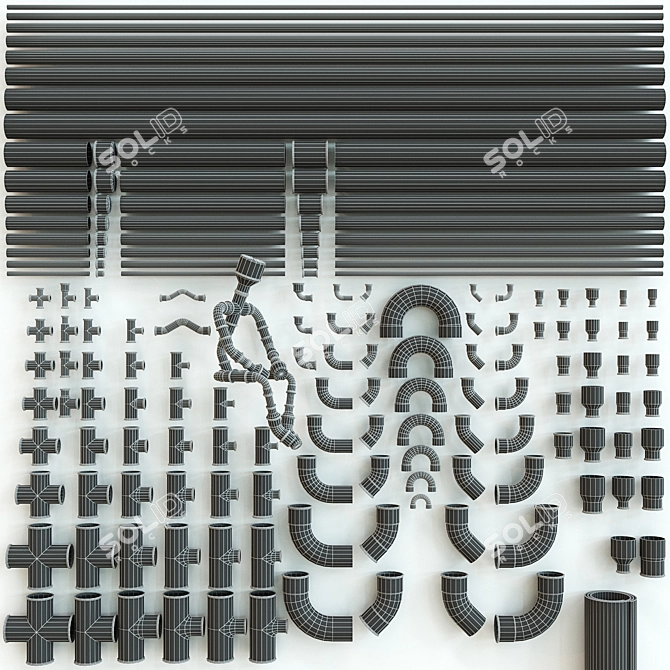 Copper Pipes & Fittings Kit 3D model image 6