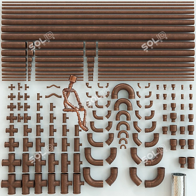 Copper Pipes & Fittings Kit 3D model image 11