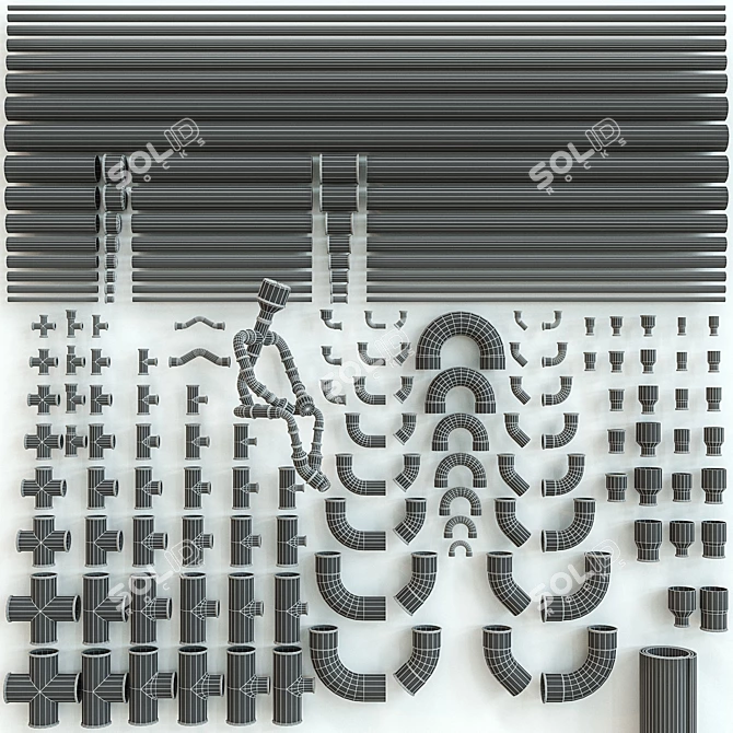 Copper Pipes & Fittings Kit 3D model image 14