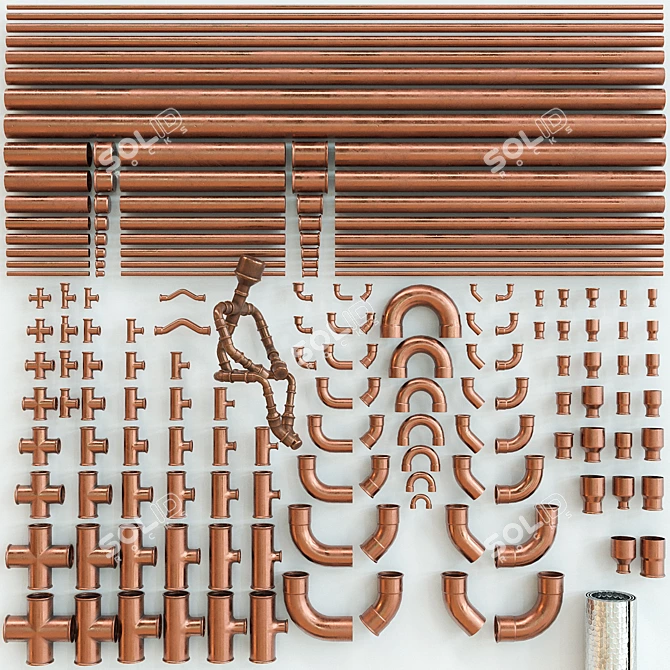 Copper Pipes & Fittings Kit 3D model image 16