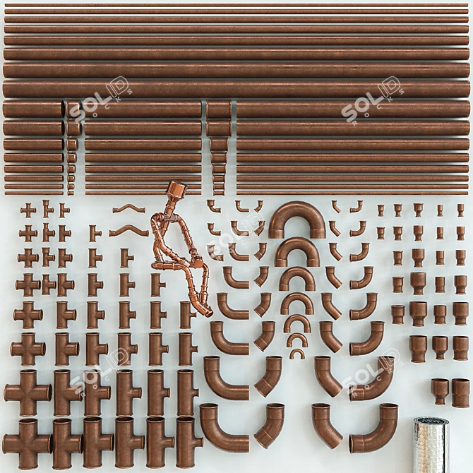 Copper Pipes & Fittings Kit 3D model image 17