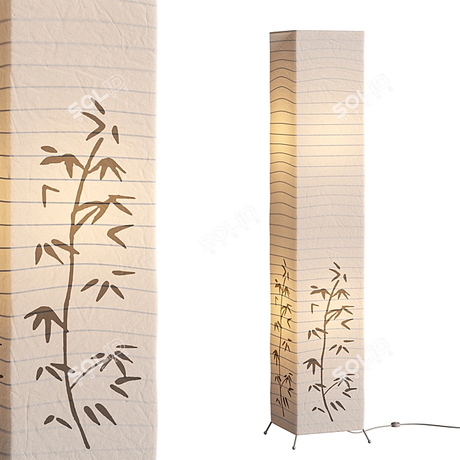 Bamboo Print White Paper Floor Lamp 3D model image 1