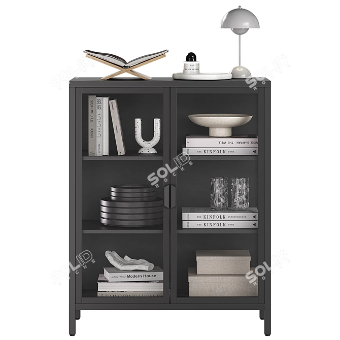 Elegant Black Display Cabinet 3D model image 2