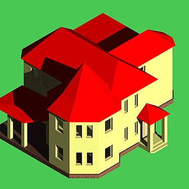 Modern Brick House with Red Roof 3D model image 1 