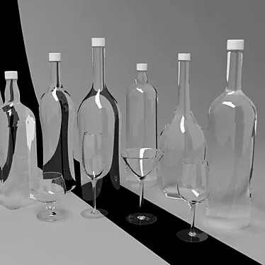 Elevated Sips: Bottle & Glasses 3D model image 1 
