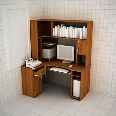 Minimalist Wooden Computer Desk 3D model image 1 
