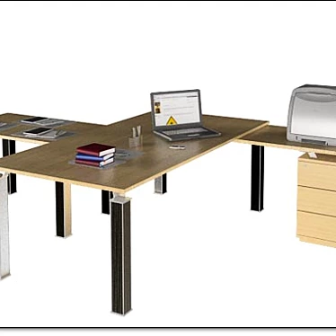 Executive Table with Briefing Attachment & Side Cabinet 3D model image 1 