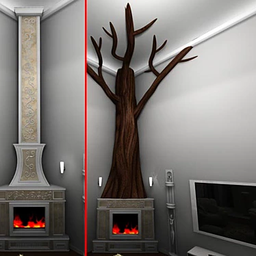 Title: Elegant Dual-Fire Fireplace Set 3D model image 1 