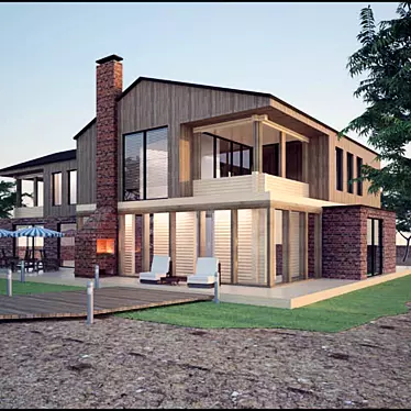 Versatile Brick, Timber, and Cladding House 3D model image 1 