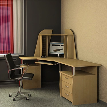 Modern Office Computer Desk 3D model image 1 