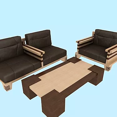 Modern Leather Sofa Chair with Coffee Table 3D model image 1 