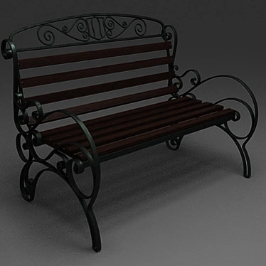 Vintage Dark Wood Bench with Ornate Ironwork 3D model image 1 