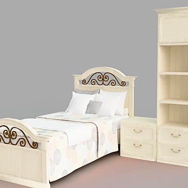 Baby bed, bedside-table and cupboard