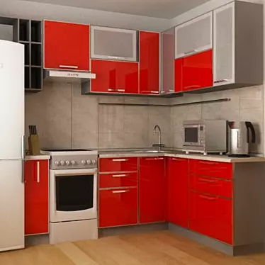 Custom Red Plastic Kitchen 3D model image 1 