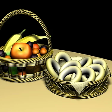 Fresh Fruit Basket: A Healthy Delight 3D model image 1 