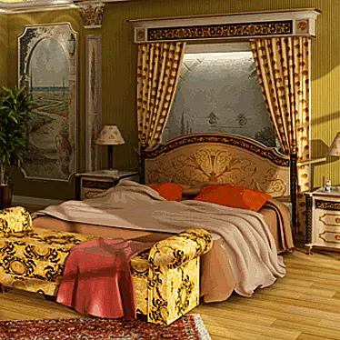 Stylish Bedroom Set with Canopy 3D model image 1 