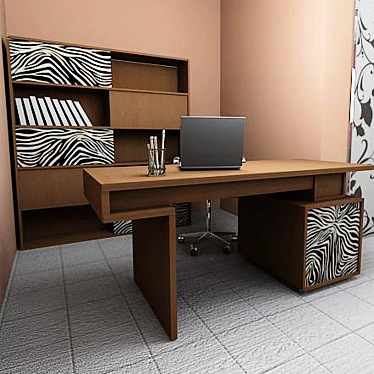Sleek Workspace Set: Desk & Bookcase 3D model image 1 