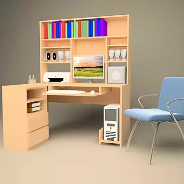 Modern Computer Desk 3D model image 1 