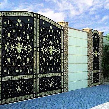 Handcrafted Iron Entry Gate 3D model image 1 