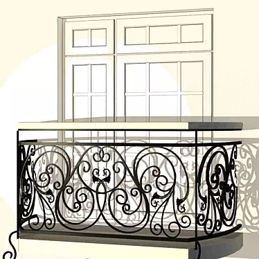 Elegant Wrought Iron Balcony Fence 3D model image 1 