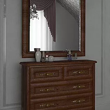 Elegant Bedroom Dresser & Mirror 3D model image 1 