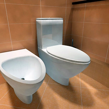 Wall-Mounted Toilet & Bidet Set 3D model image 1 