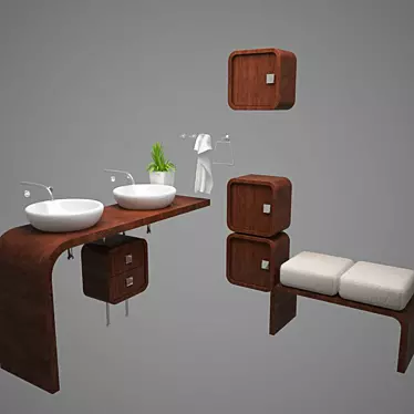 Modern Wooden Bath Furniture Set 3D model image 1 