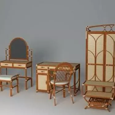 Elegant Rattan Furniture Set 3D model image 1 