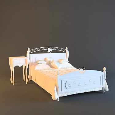 Modern Bed and Nightstand Set 3D model image 1 