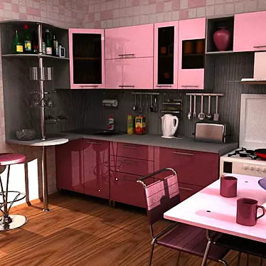 Modern Kitchen with Stylish Bar 3D model image 1 