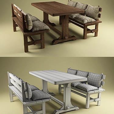 Artgri Wooden Bench and Table 3D model image 1 