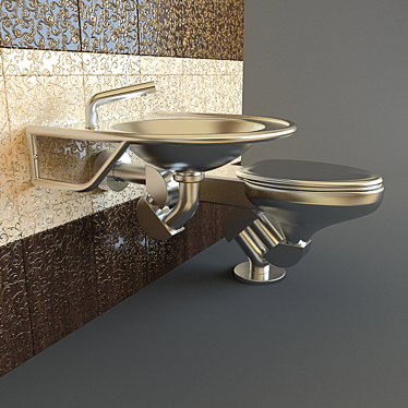 Metal Basin & Toilet Set 3D model image 1 