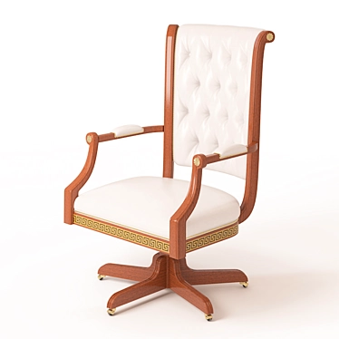 "Art&Luxe" Spanish Armchair - Natural Wood & Leather, Brass Accents 3D model image 1 