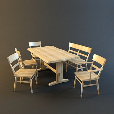 Japanese Solid Wood Dining Set 3D model image 1 