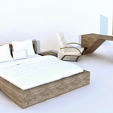 Title: Modern Bed with Vanity and Chair for Ethnic or Contemporary Bedroom 3D model image 1 