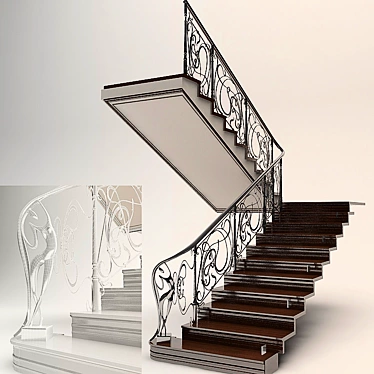 Classic Style Wrought Iron Railing Decorative Ladder 3D model image 1 