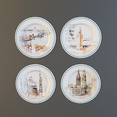 Nautical Decorative Plates with Textures 3D model image 1 