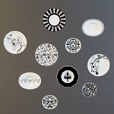 Wall Decals - Chic Black and White Decorative Plates 3D model image 1 