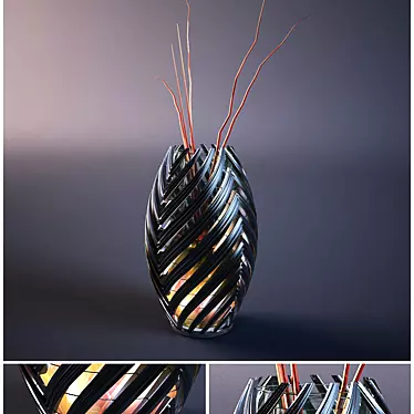High-Tech LED Vase: Dark Metal & Silicate Glass 3D model image 1 